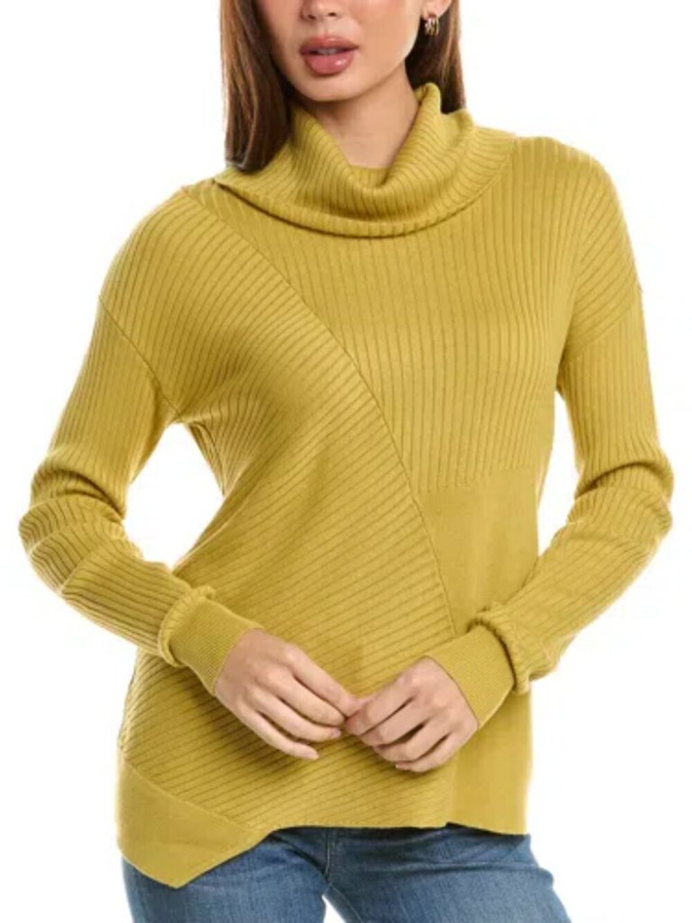 Cabi Happy pullover sweater ribbed cowl turtleneck gold yellow knit new X-Small